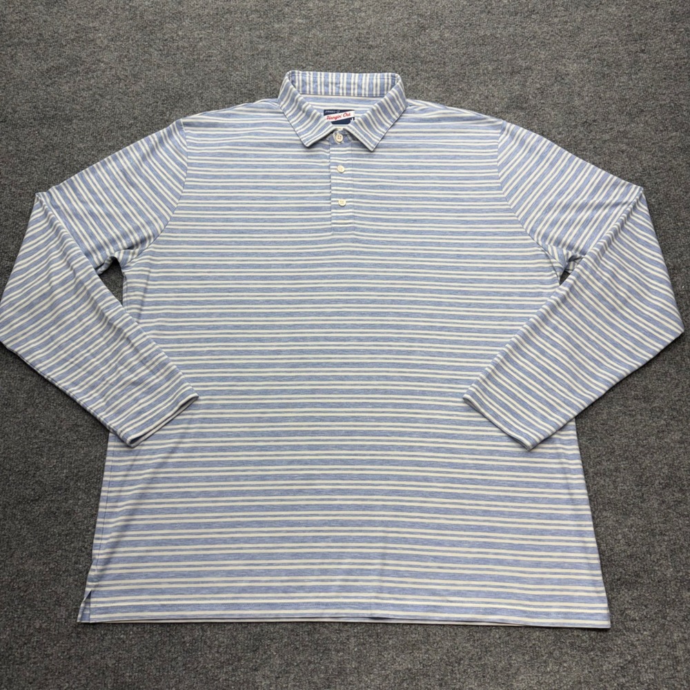 Johnnie-O Hangin Out Mens 2XL Blue White Striped Long Sleeve Polo Shirt Tencel